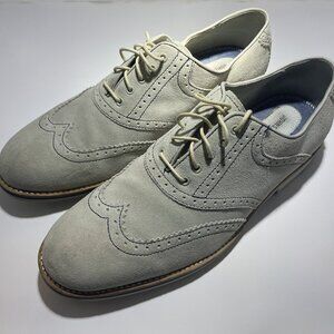Johnston & Murphy Brogue Oxford Classic Shoe Men Sz 11M suede leather cream grey